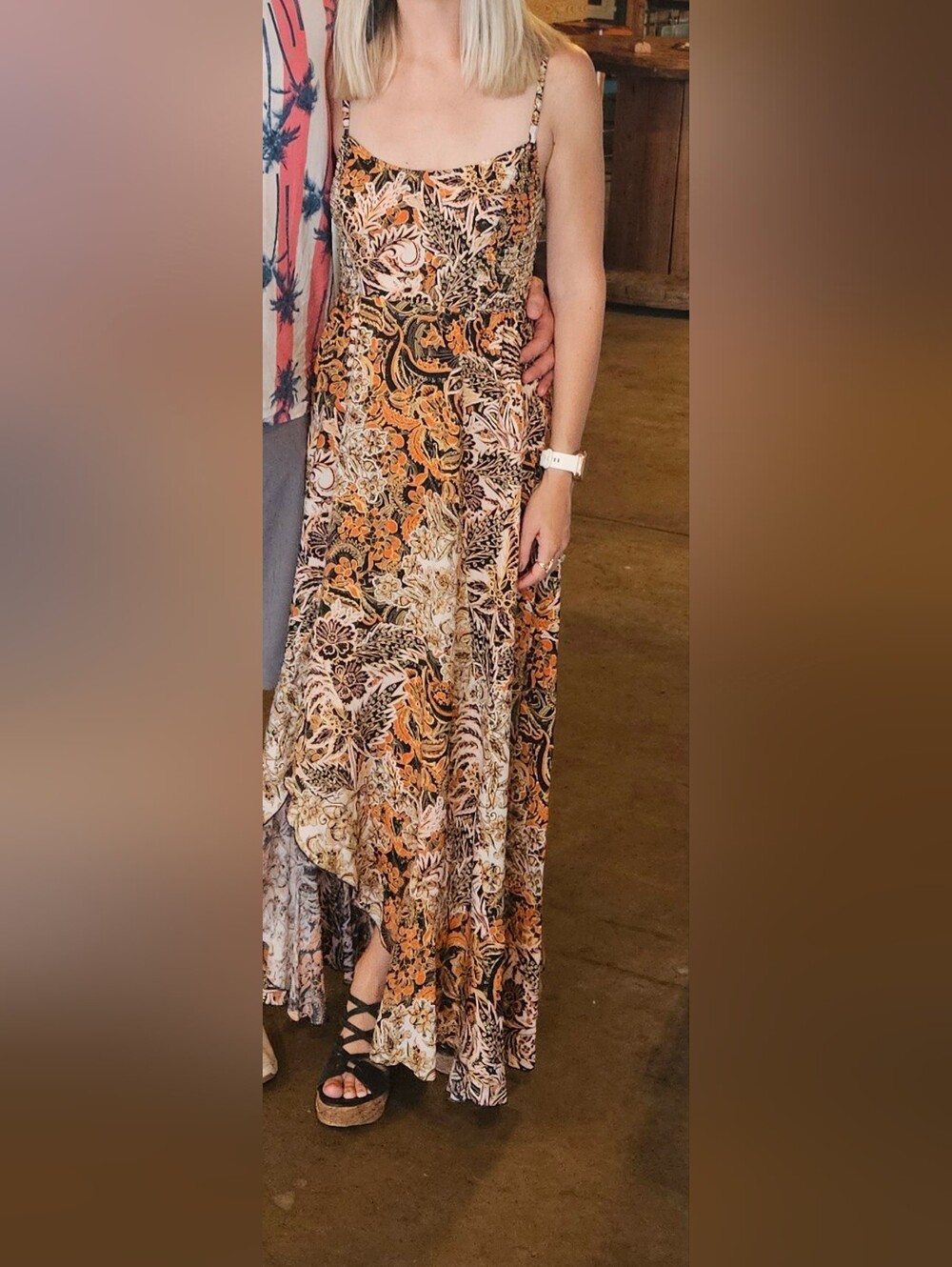Free People Orange Black  Maxi Dress